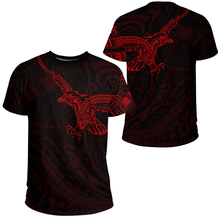 RugbyLife Clothing - Polynesian Tattoo Style Crow - Red Version T-Shirt A7 | RugbyLife