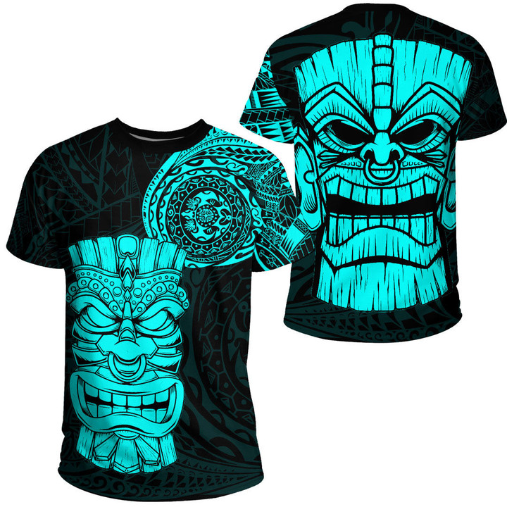 RugbyLife Clothing - Polynesian Tattoo Style Tiki - Cyan Version T-Shirt A7 | RugbyLife