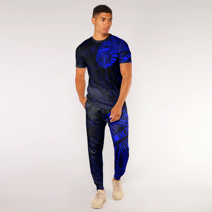 RugbyLife Clothing - Polynesian Tattoo Style Tattoo - Blue Version T-Shirt and Jogger Pants A7 | RugbyLife