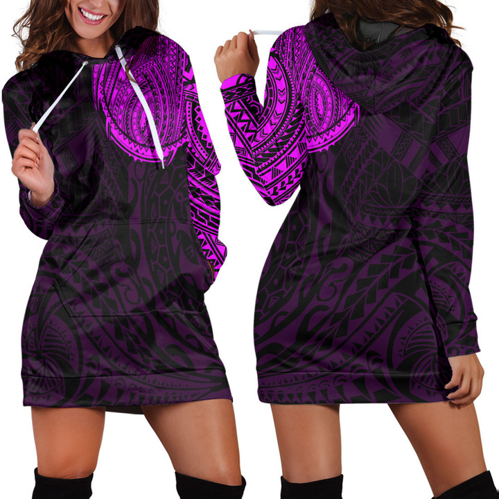 RugbyLife Clothing - Polynesian Tattoo Style - Pink Version Hoodie Dress A7 | RugbyLife