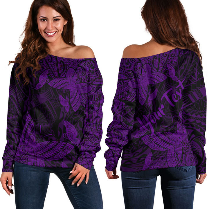 RugbyLife Clothing - (Custom) Polynesian Tattoo Style Butterfly Special Version - Purple Version Off Shoulder Sweater A7 | RugbyLife