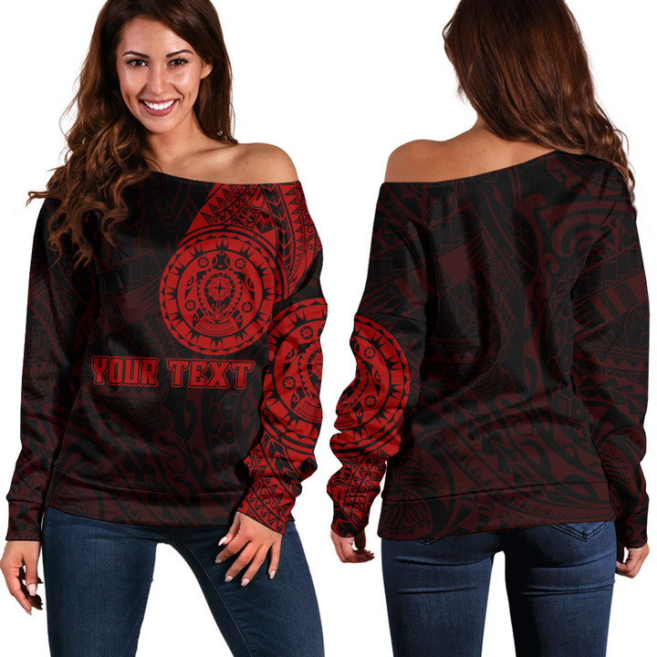 RugbyLife Clothing - (Custom) Polynesian Tattoo Style Turtle - Red Version Off Shoulder Sweater A7 | RugbyLife