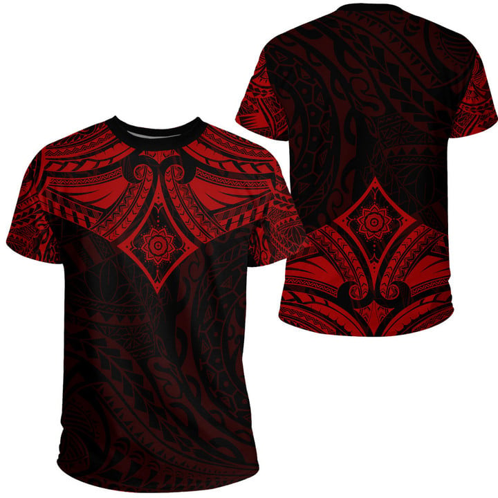 RugbyLife Clothing - Polynesian Tattoo Style Flower - Red Version T-Shirt A7 | RugbyLife