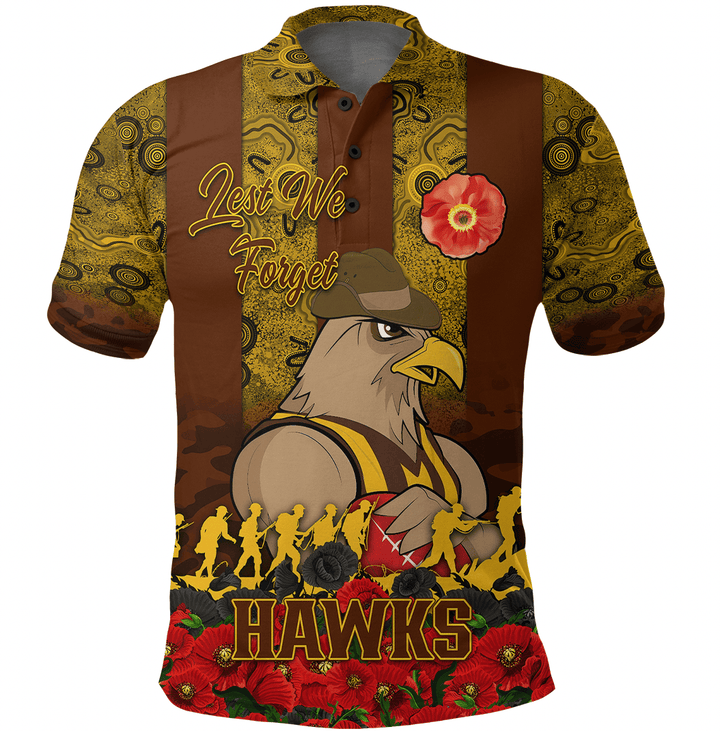 (Custom) Hawthorn Hawks Polo Shirt, Anzac Day Lest We Forget A31B