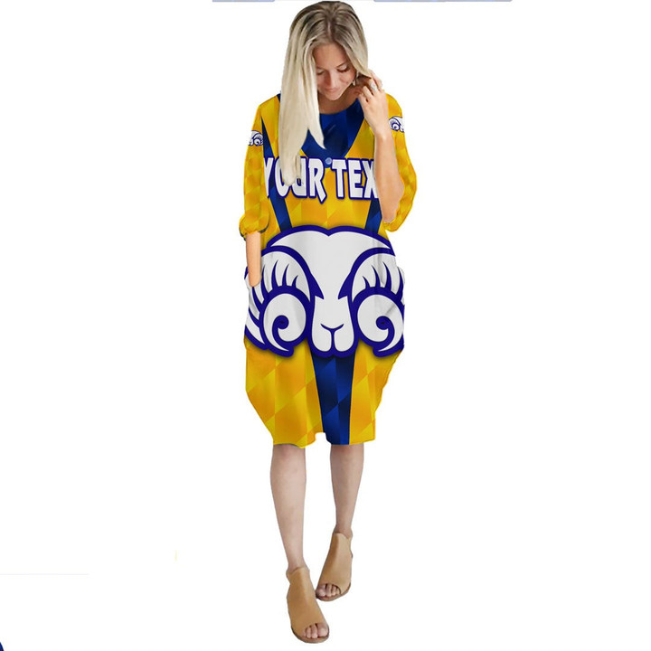 (Custom) Adelaide Rams (Yellow) - Rugby Team Batwing Pocket Dress | Lovenewzealand.co
