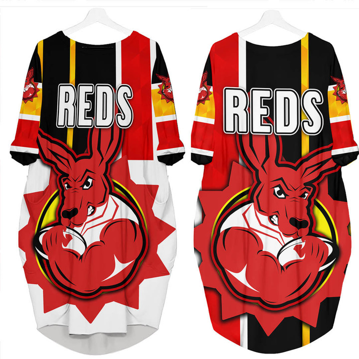 LoveNewZealand Clothing - Custom REDs Rugby Team Batwing Pocket Dress A7 | LoveNewZealand