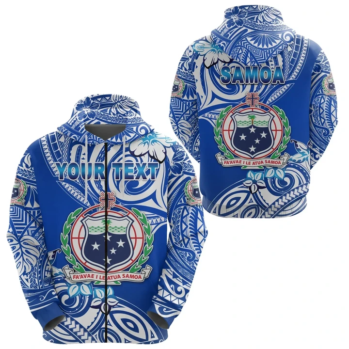 (Custom Personalised) Manu Samoa Rugby Zip Hoodie Unique Vibes Coat Of Arms - White | Lovenewzealand.co