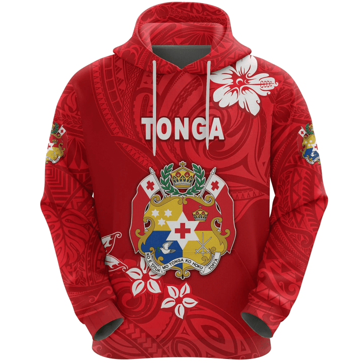 (Custom Personalised) Mate Ma'a Tonga Rugby Hoodie Polynesian Unique Vibes - Full Red, Custom Text and Number | Lovenewzealand.co