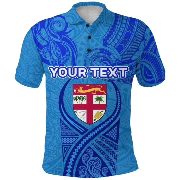 (Custom Personalised) Blue Polo Shirt Fiji Rugby Polynesian Waves Style K36 | Lovenewzealand.co