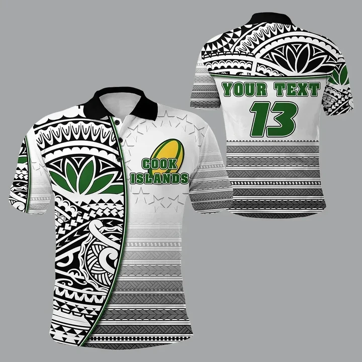 (Custom Personalised) Cook Islands Rugby Polo Shirt Impressive Version Black - Custom Text and Number K13 | Lovenewzealand.co