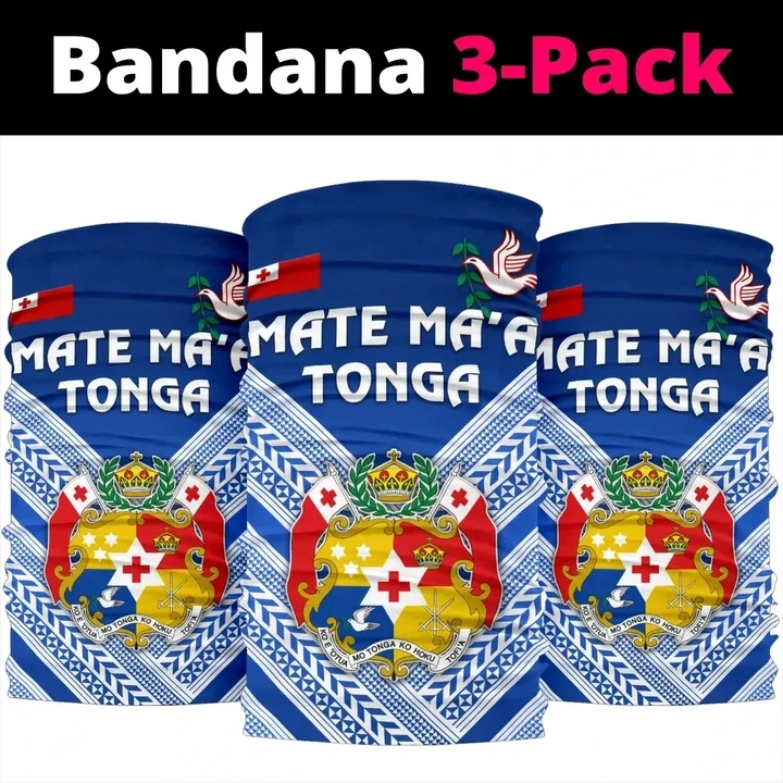 Mate Ma'a Tonga Rugby Bandana 3-Pack Polynesian Creative Style - Blue K8 | Lovenewzealand.co