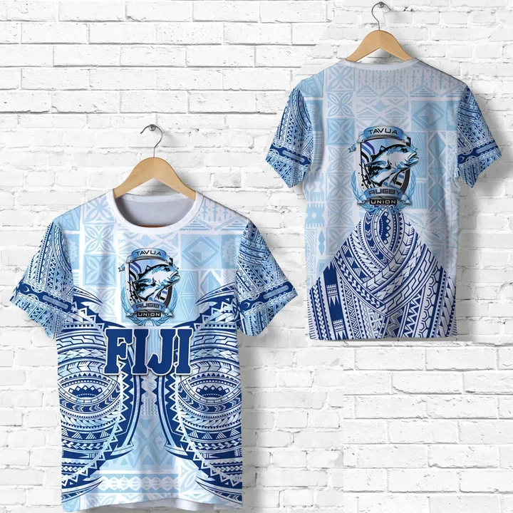Fiji Tavua Rugby Tapa T Shirt Polynesian - Blue K36 | Lovenewzealand.co