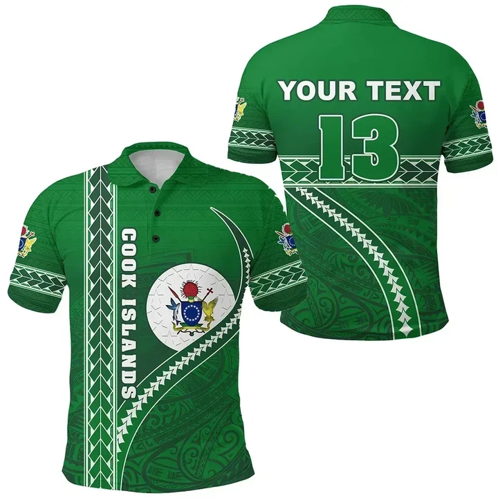 (Custom Personalised) Cook Islands Rugby Polo Shirt Simple Style Green - Custom Text and Number K13 | Lovenewzealand.co