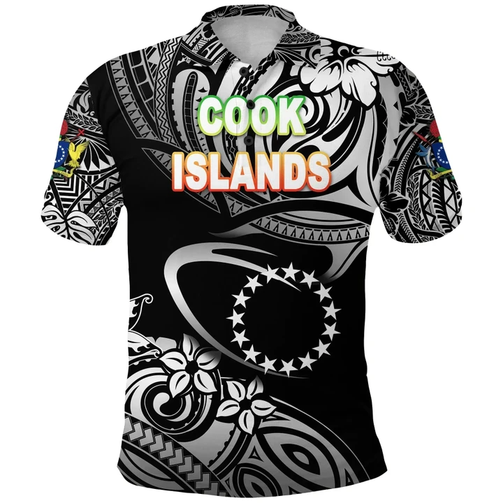 (Custom Personalised) Cook Islands Rugby Polo Shirt Unique Vibes - Black, Custom Text and Number K8 | Lovenewzealand.co