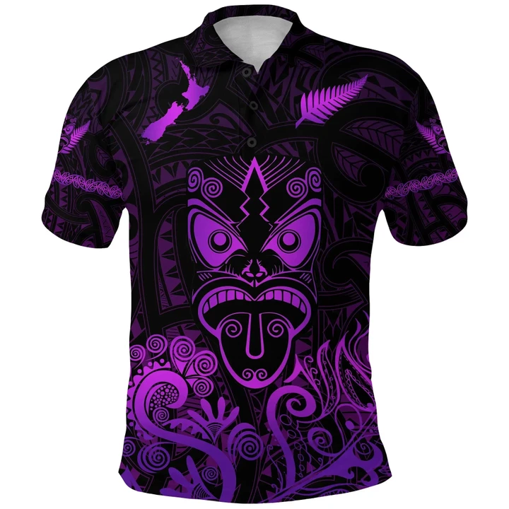 Maori Aotearoa Rugby Haka Polo Shirt New Zealand Silver Fern - Purple K8 | Lovenewzealand.co