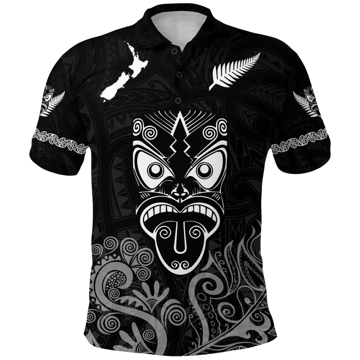 Maori Aotearoa Rugby Haka Polo Shirt New Zealand Silver Fern - Black K8 | Lovenewzealand.co