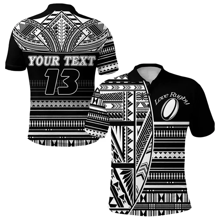 (Custom Personalised) Polynesian Rugby Polo Shirt With Love - Custom Text and Number K13 | Lovenewzealand.co
