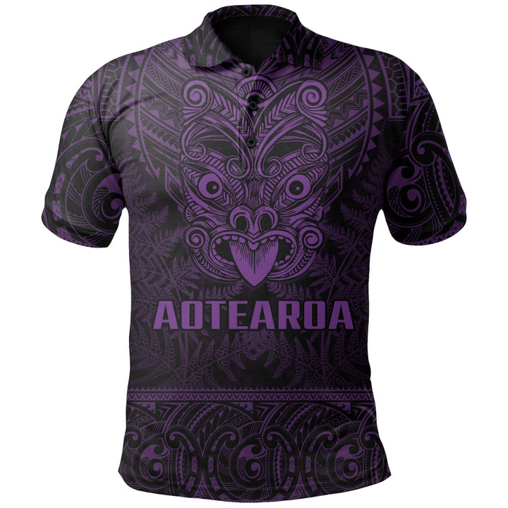 New Zealand Rugby Polo Shirt Maori Haka - Silver Fern (Purple) TH6 | Lovenewzealand.co