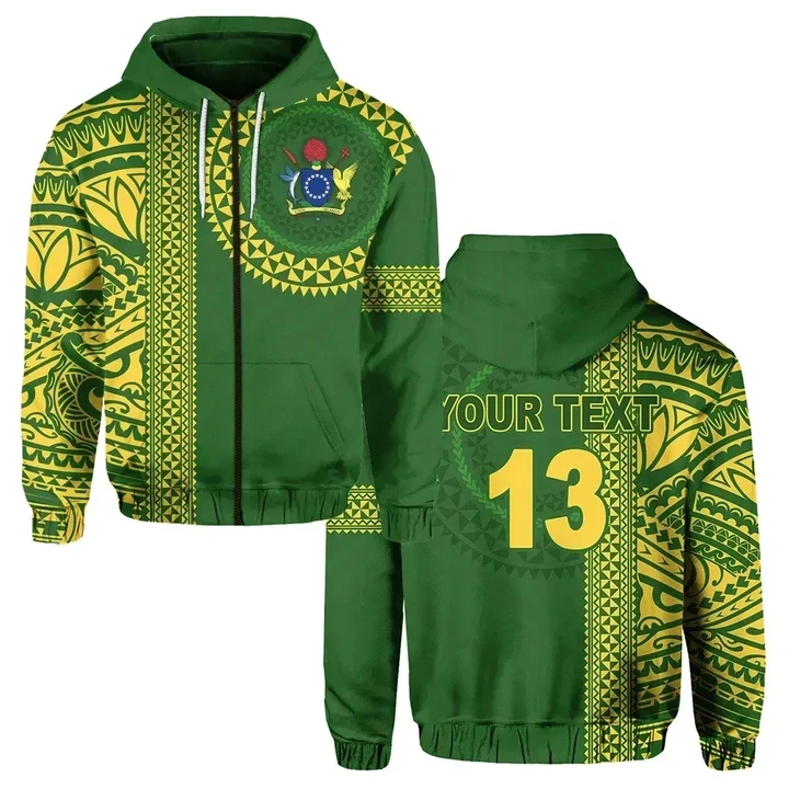 (Custom Personalised) Cook Islands Rugby Zip Hoodie Notable - Custom Text and Number | Lovenewzealand.co