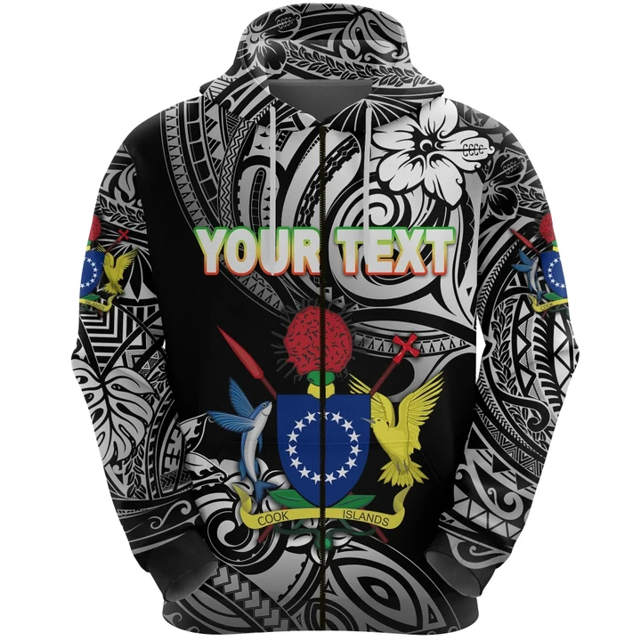 (Custom Personalised) Cook Islands Rugby Zip Hoodie Unique Vibes Coat Of Arms - Black | Lovenewzealand.co