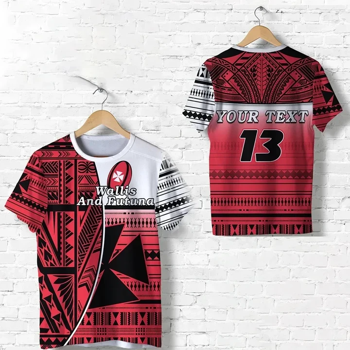 (Custom Personalised) Wallis and Futuna Rugby T Shirt Polynesian Clever Red - Custom Text and Number K13 | Lovenewzealand.co