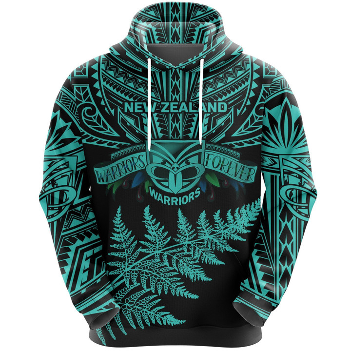New Zealand Rugby Hoodie Warriors Forever - Silver Fern, Turquoise TH6| Lovenewzealand.co