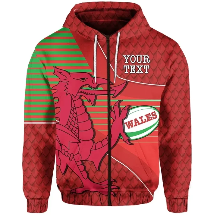 (Custom Personalised) Wales Rugby Zip Hoodie Dragon Special - CYMRU | Lovenewzealand.co