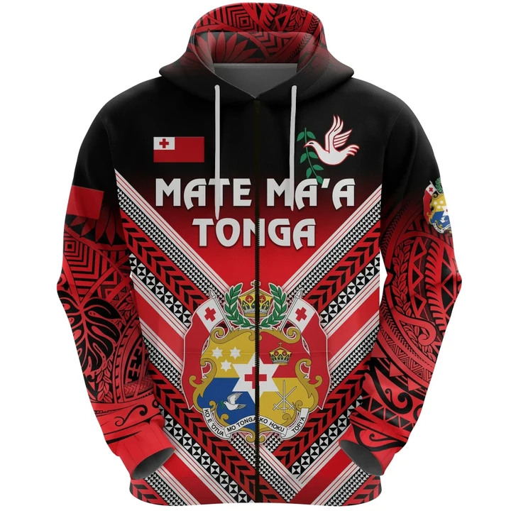 (Custom Personalised) Mate Ma'a Tonga Rugby Zip Hoodie Polynesian Creative Style, Custom Text and Number | Lovenewzealand.co