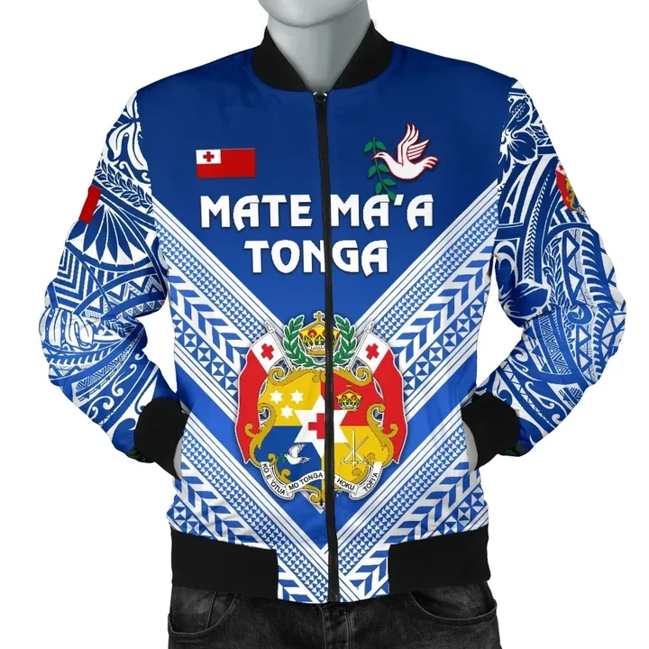 Mate Ma'a Tonga Rugby Men's Bomber Jacket Polynesian Creative Style - Blue K8 | Lovenewzealand.co