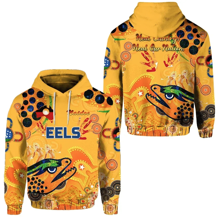 Parramatta Hoodie Eels Indigenous Naidoc Heal Country! Heal Our Nation - Gold | Lovenewzealand.co