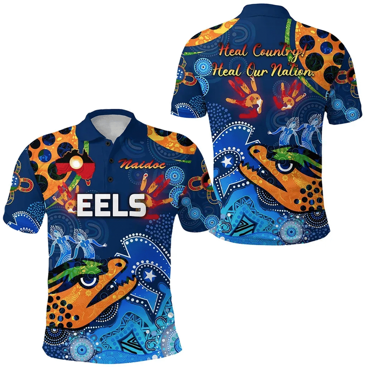 Parramatta Polo Shirt Eels Indigenous Naidoc Heal Country! Heal Our Nation - Blue K8 | Lovenewzealand.co