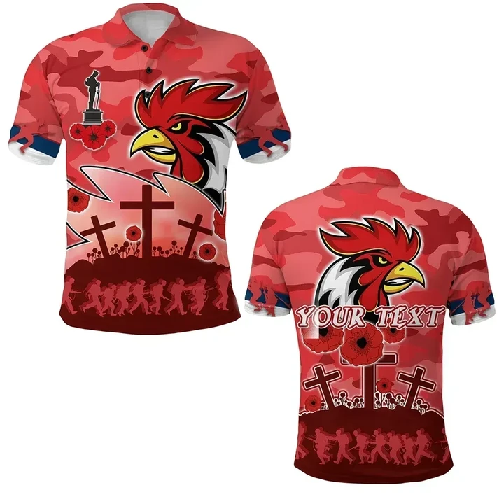 (Custom Personalised) Roosters Anzac Day Polo Shirt Military - Red K13 | Lovenewzealand.co