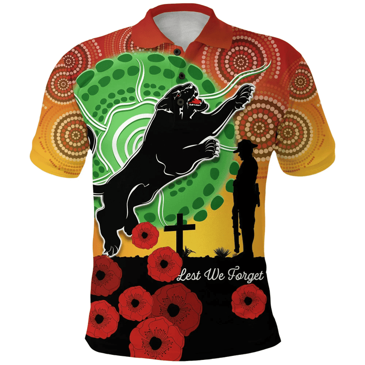 Panthers Anzac Day Polo Shirt Mix Indigenous Lest We Forget K13 | Lovenewzealand.co