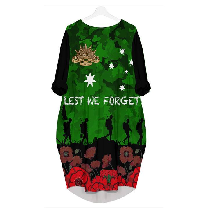 Australia Anzac Day Camouflage and Poppy Batwing Pocket Dress A35