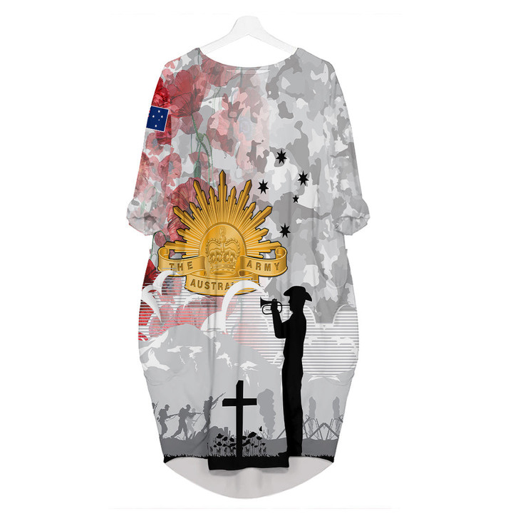 Anzac Day Lest We Forget Camouflage and Poppy Batwing Pocket Dress A35