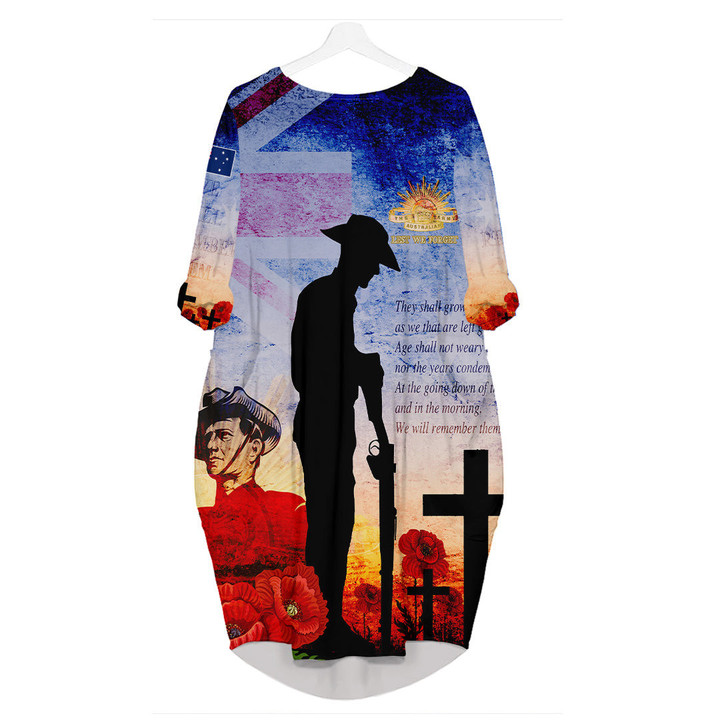 Anzac Day Australia Soldier We Will Rememer Them Batwing Pocket Dress A35