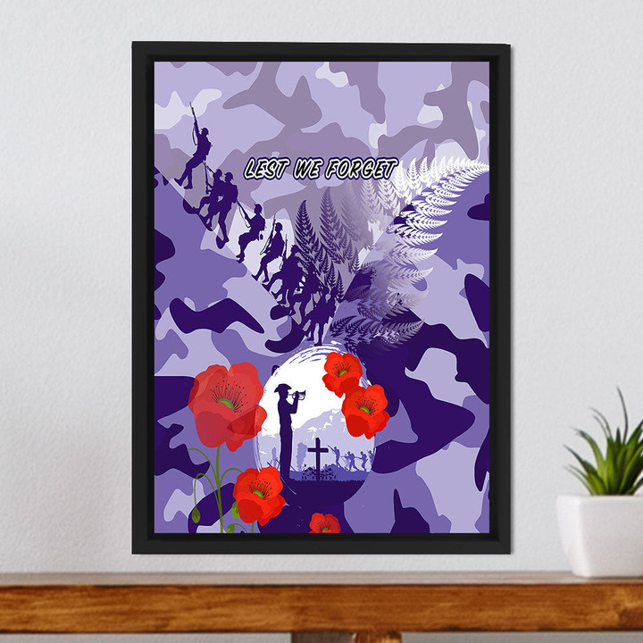 (Custom) New Zealand Anzac Fern And Camouflage Framed Wrapped Canvas A31