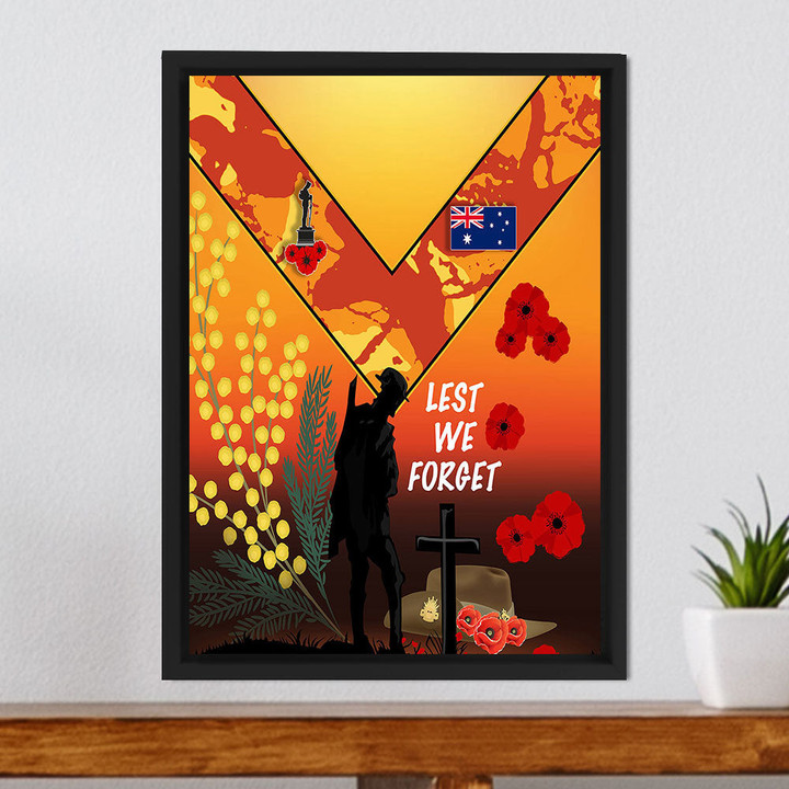 Australia Anzac Lest We Forget 2024 - Orange Framed Wrapped Canvas A31