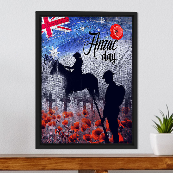 Anzac Day Lest We Forget Vintage Poppies Framed Wrapped Canvas A31