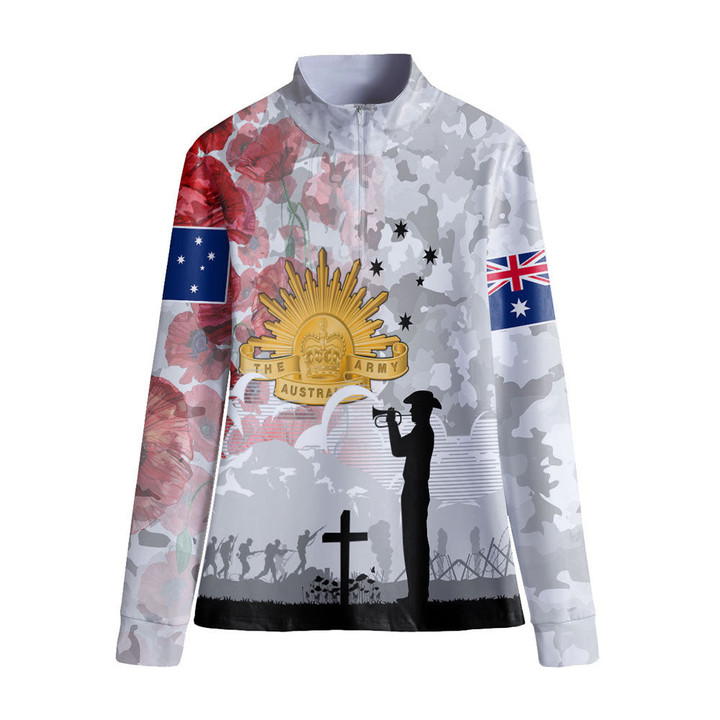 Anzac Day Lest We Forget Camouflage & Poppy Women's Stand-up Collar T-shirt A31