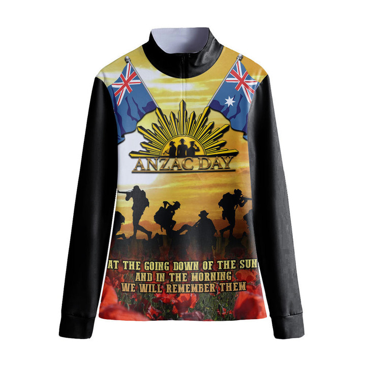 Anzac Day Soldier Going Down of The Sun Women's Stand-up Collar T-shirt A31