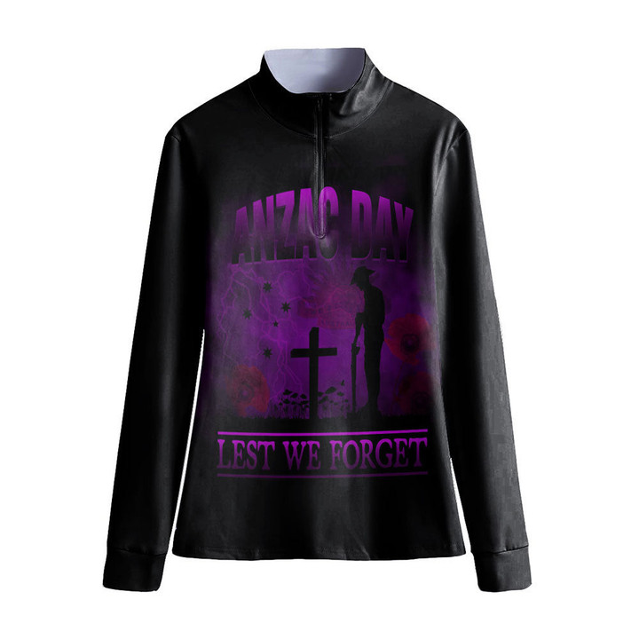 Anzac Day Remember Australia & New Zealand Purple Women's Stand-up Collar T-shirt A31