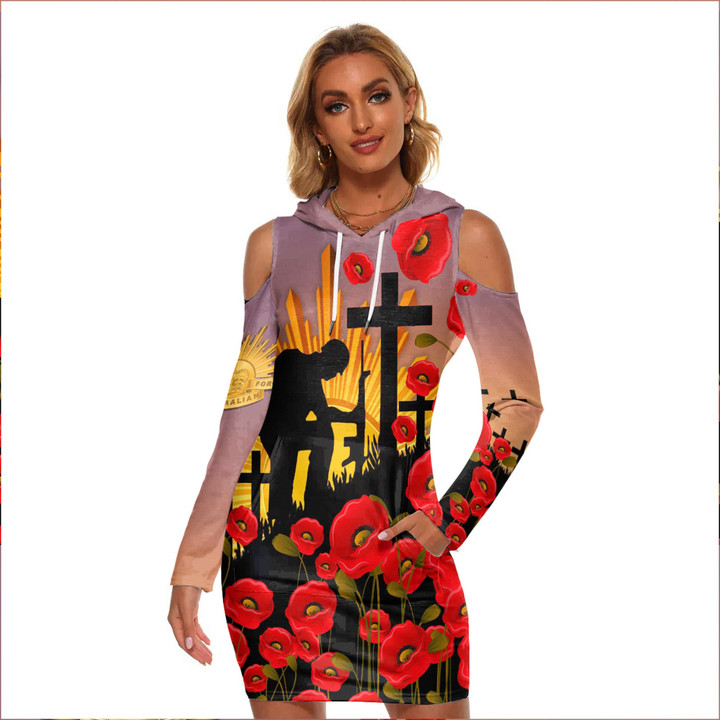 lovenewzealand Clothing - Anzac Day Poppy -  Women's Tight Dress A95 | lovenewzealand