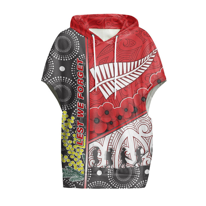 (Custom) Australia Indigenous & New Zealand Maori Anzac (Red) Women's Knitted Fleece Cloak With Kangaroo Pocket A31