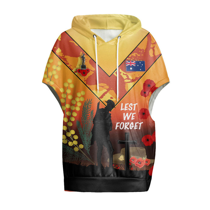 Australia Anzac Lest We Forget 2024 - Orange Women's Knitted Fleece Cloak With Kangaroo Pocket A31