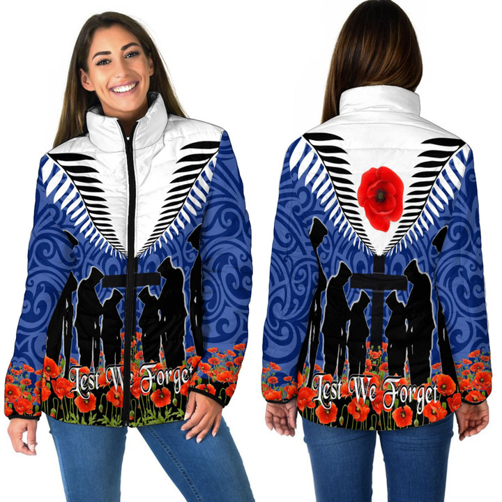 Love New Zealand Clothing - Anzac Day Soldier And Poppys - Women Padded Jacket A95 | Love New Zealand