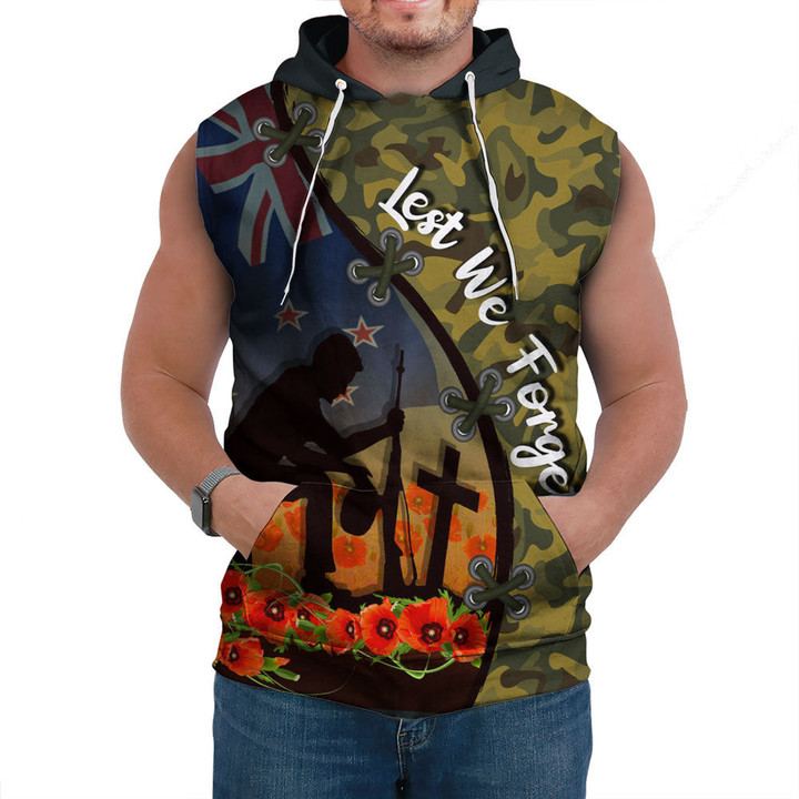 Love New Zealand Clothing - Anzac Day Camouflage Soldier New Zealand - Sleeveless Hoodie A95 | Love New Zealand