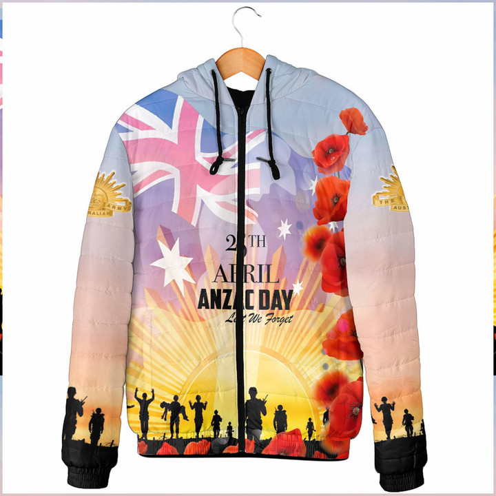 Love New Zealand Clothing - Anzac Day Australia Poppy - Hooded Padded Jacket A95 | Love New Zealand