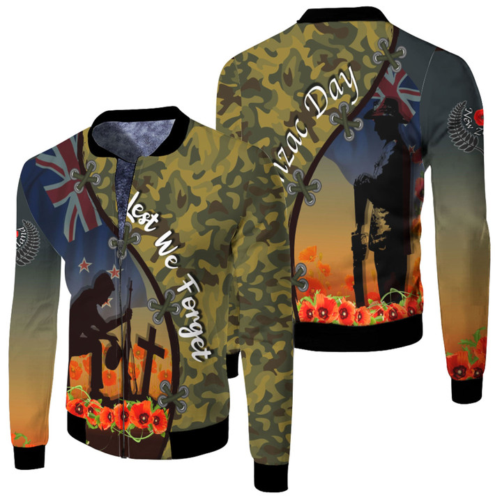 Love New Zealand Clothing - Anzac Day Camouflage Soldier New Zealand - Fleece Winter Jacket A95 | Love New Zealand