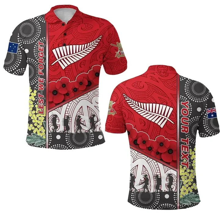 (Custom Personalised) Anzac Day - Lest We Forget Polo Shirt Australia Indigenous and New Zealand Maori - Red K13 | Lovenewzealand.co